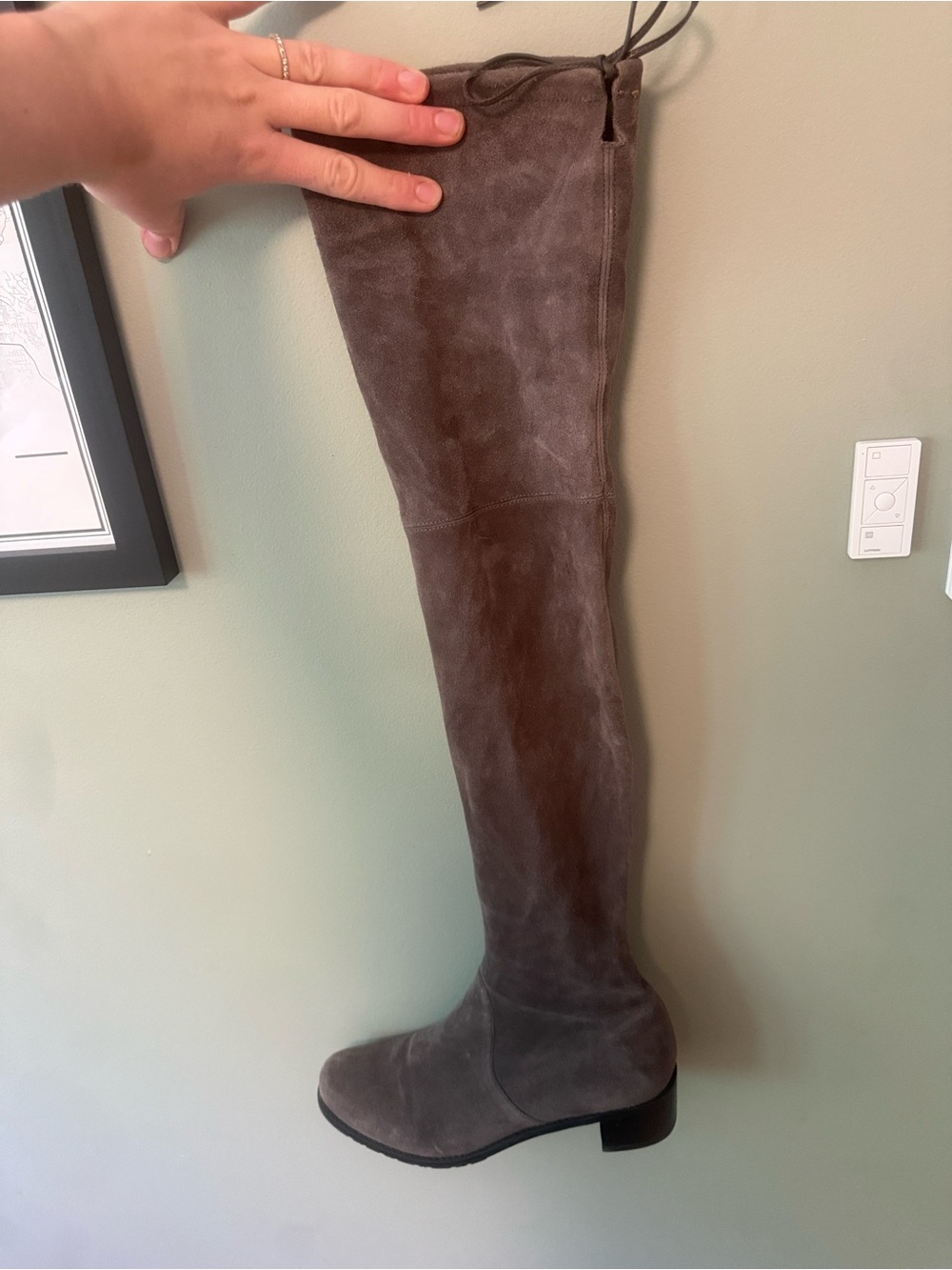 Stuart Weitzman Over-the-Knee Suede Boots in Taupe Gray